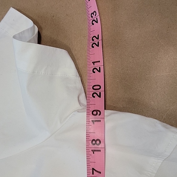 Mossimo Size L White Short Sleeve Button Down Shirt, Mock Neck with V-Notch - Picture 7 of 11